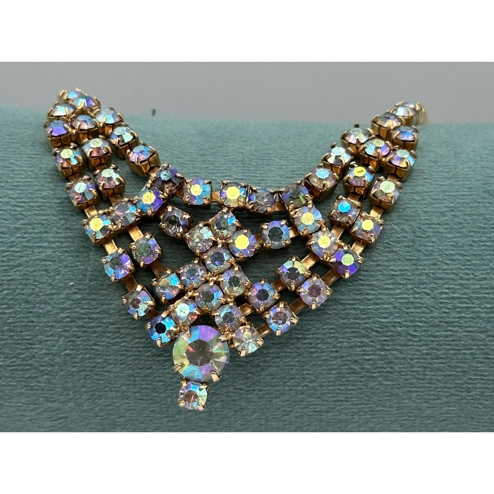 Vintage 1960's gold tone costume cascading necklace Aurora Borealis rhinestones - Picture 6 of 6